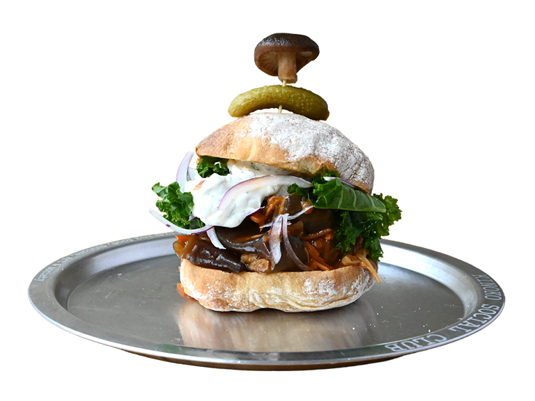 いろいろキノコのプルドマッシュバーガー